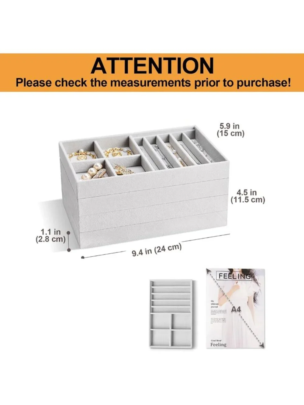 Stackable Jewelry Organizer Trays with Removable Dividers - 4 Layer Storage for